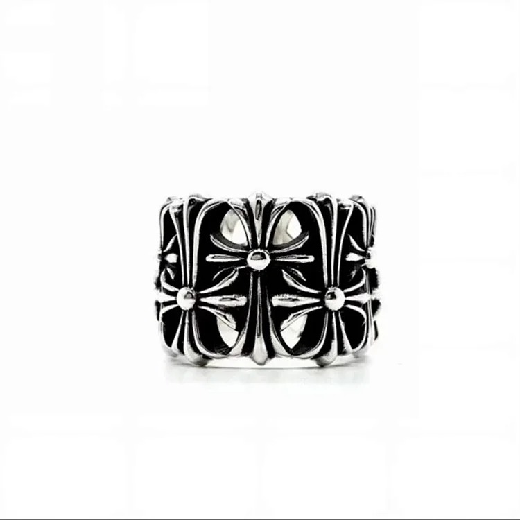 Chrome Hearts Orioles Trendy Engraving Crow Heart Tomb Eternal Old-made Ring Tail Flower Retro Cross Live Handmade CH