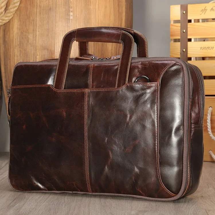 Cross-border retro business briefcase multi-functional waxed cowhide backpack men's briefcase men briefcase