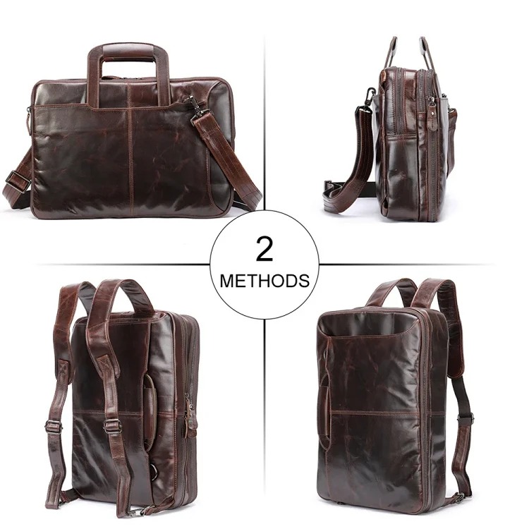 Cross-border retro business briefcase multi-functional waxed cowhide backpack men's briefcase men briefcase