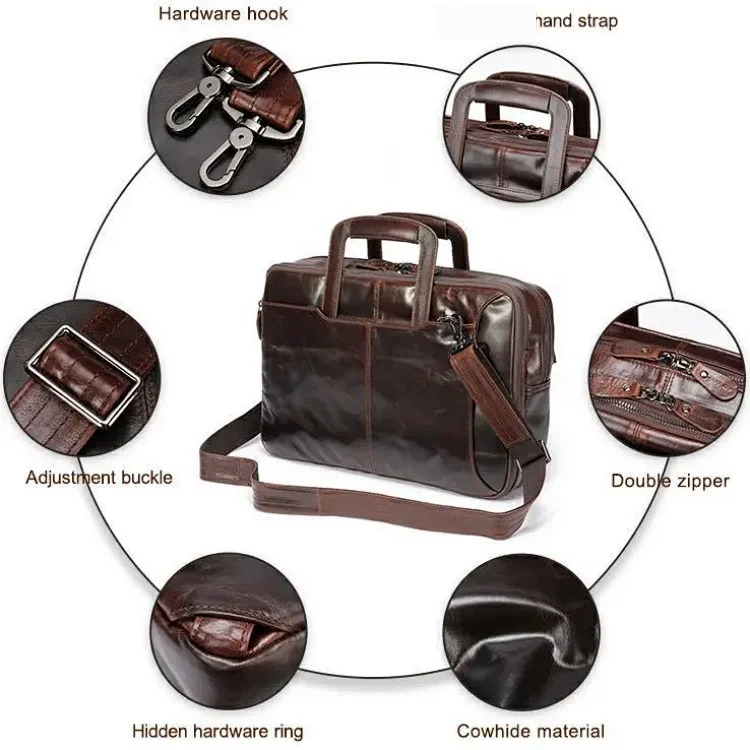 Cross-border retro business briefcase multi-functional waxed cowhide backpack men's briefcase men briefcase