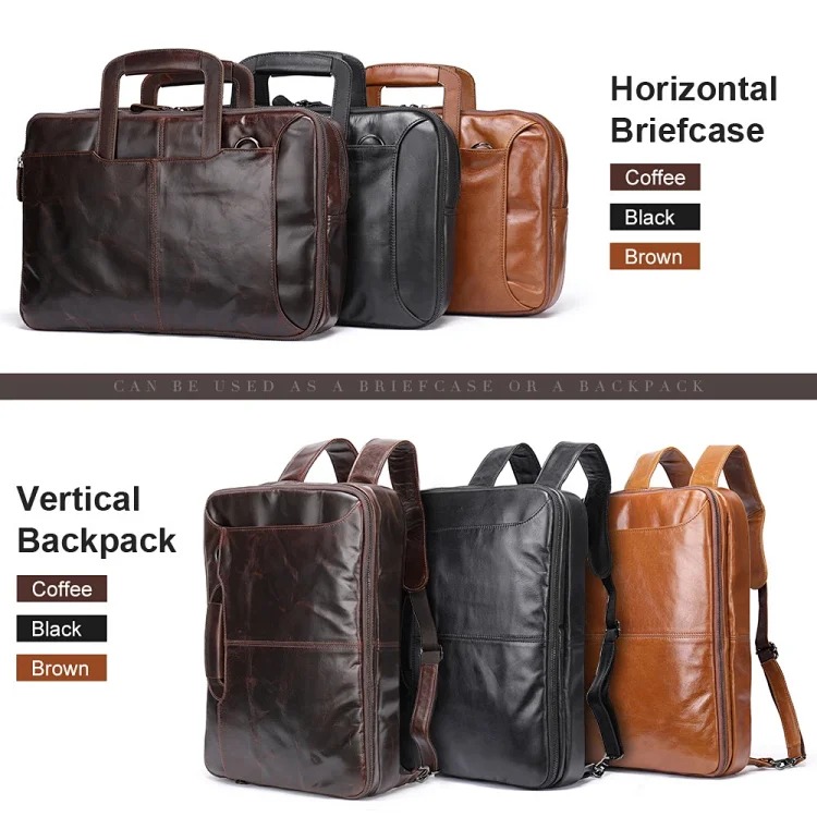 Cross-border retro business briefcase multi-functional waxed cowhide backpack men's briefcase men briefcase
