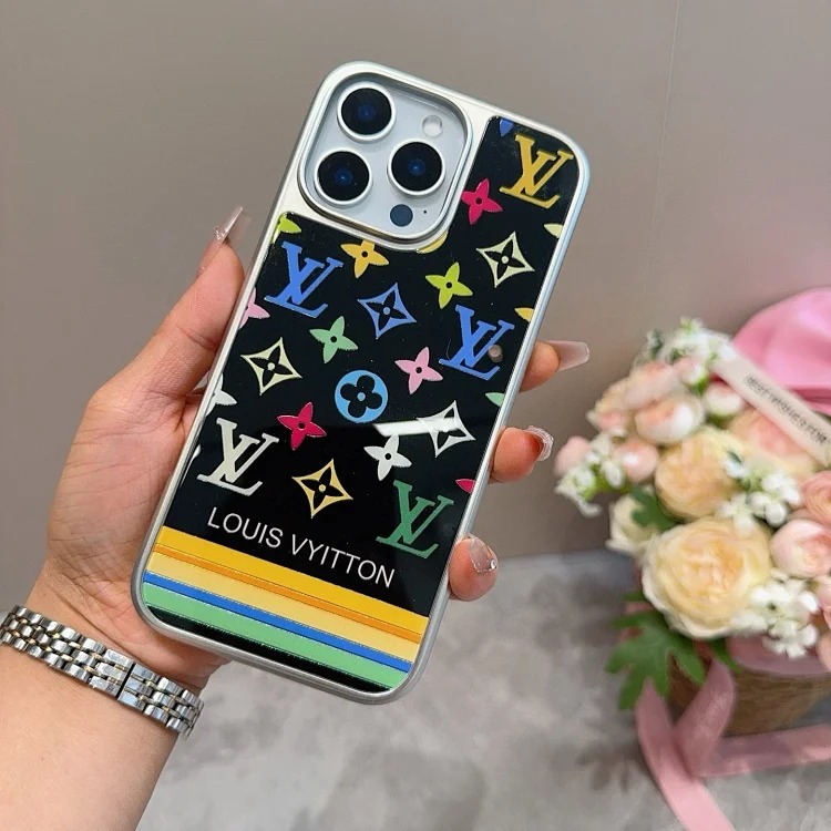 All-inclusive mobile phone case New product mobile phone case New craft gilt glass case [Fireworks Electroplated glass magnetic mobile phone case Lychee pattern cowhide embossed mobile phone