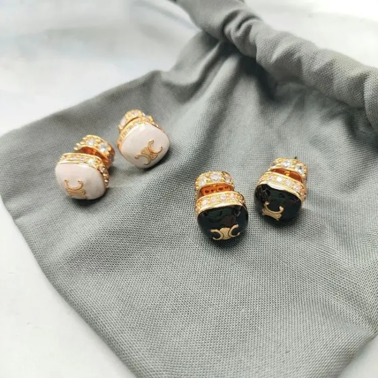 Celine Full Diamond Arc de Triomphe Square Oil Drop Earrings Light Luxury Lady Style Versatile Women's Earrings High-Quality Czech Diamond Earrings for Women