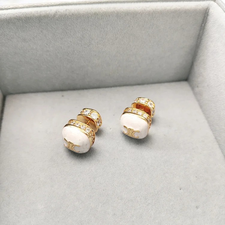 Celine Full Diamond Arc de Triomphe Square Oil Drop Earrings Light Luxury Lady Style Versatile Women's Earrings High-Quality Czech Diamond Earrings for Women