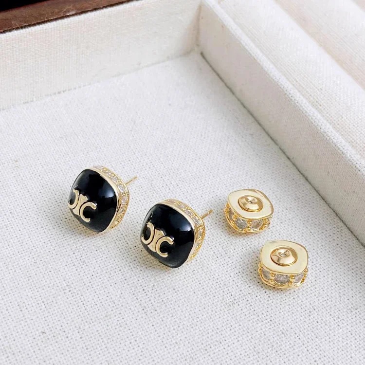 Celine Full Diamond Arc de Triomphe Square Oil Drop Earrings Light Luxury Lady Style Versatile Women's Earrings High-Quality Czech Diamond Earrings for Women