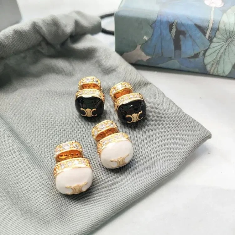 Celine Full Diamond Arc de Triomphe Square Oil Drop Earrings Light Luxury Lady Style Versatile Women's Earrings High-Quality Czech Diamond Earrings for Women