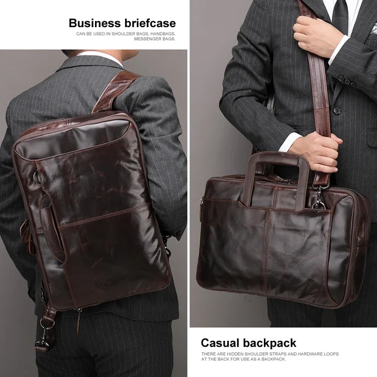 Cross-border retro business briefcase multi-functional waxed cowhide backpack men's briefcase men briefcase