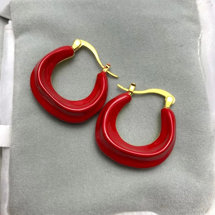 celi French colored tassel dripping oil enamel earrings light luxury versatile copper gold-plated small fragrance ins female ins style