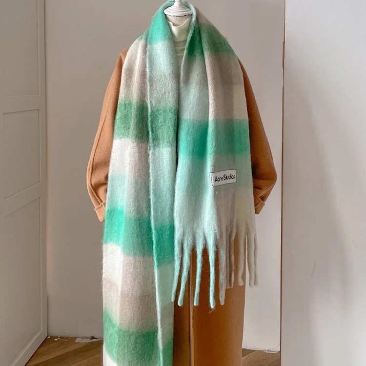 AC rainbow smudged plaid scarf to keep warm in winter, , mohair internet celebrity scarf