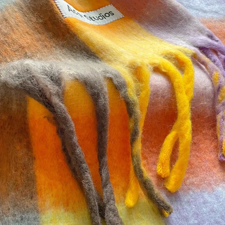 AC rainbow smudged plaid scarf to keep warm in winter, , mohair internet celebrity scarf