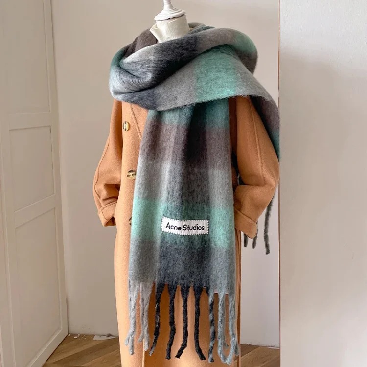 AC rainbow smudged plaid scarf to keep warm in winter, , mohair internet celebrity scarf
