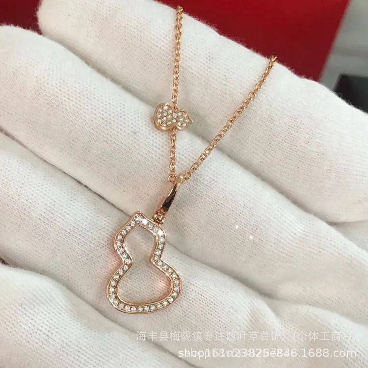 Gourd necklace for women thickly plated 18K rose gold V gold natural carnelian white mother-of-pearl pendant fashion clavicle chain wholesale