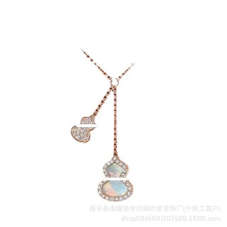Gourd necklace for women thickly plated 18K rose gold V gold natural carnelian white mother-of-pearl pendant fashion clavicle chain wholesale