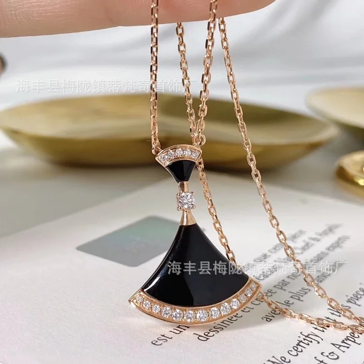 Baojia high 925 sterling silver mini skirt necklace rose gold white mother-of-pearl fan pendant agate clavicle chain