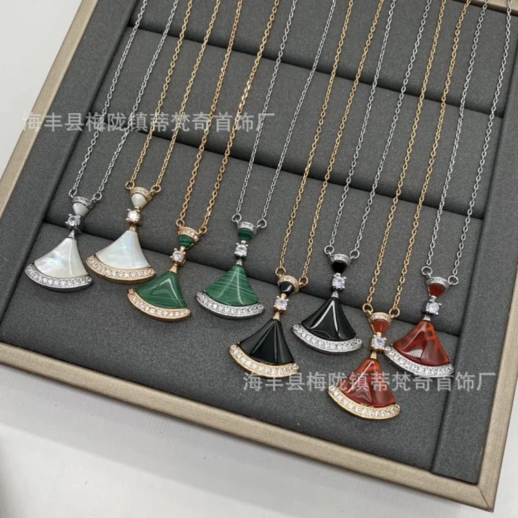 Baojia high 925 sterling silver mini skirt necklace rose gold white mother-of-pearl fan pendant agate clavicle chain