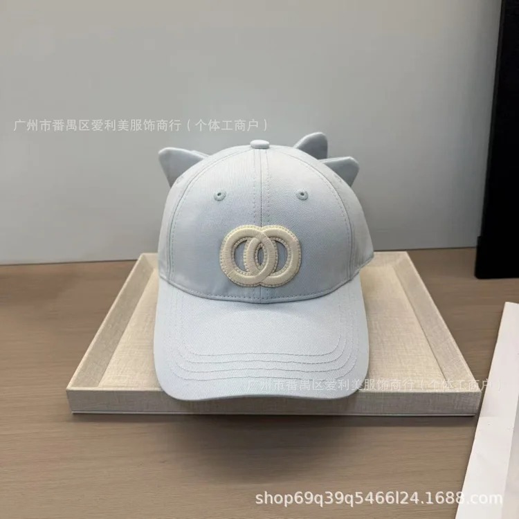 Ready stock baseball cap, double C embroidered soft top cap, women's sweet and cool style face-showing small sunshade anti-sun and tide hat