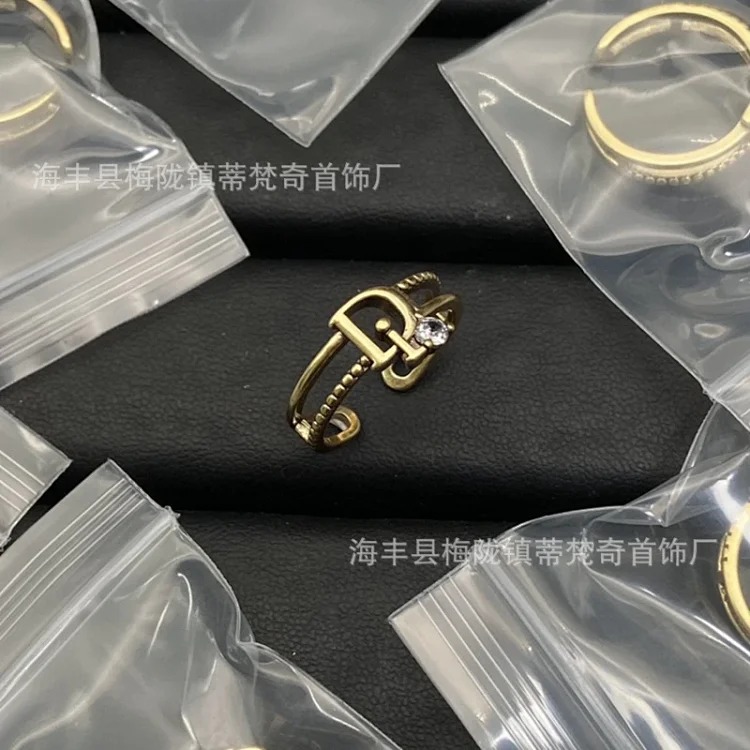 Djia/Dijia CD letter ring classic retro old open bronze love gilt butterfly ring wholesale