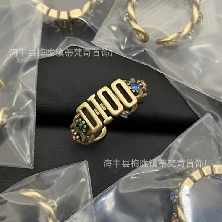 Djia/Dijia CD letter ring classic retro old open bronze love gilt butterfly ring wholesale