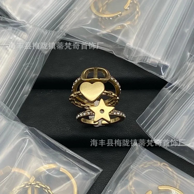 Djia/Dijia CD letter ring classic retro old open bronze love gilt butterfly ring wholesale