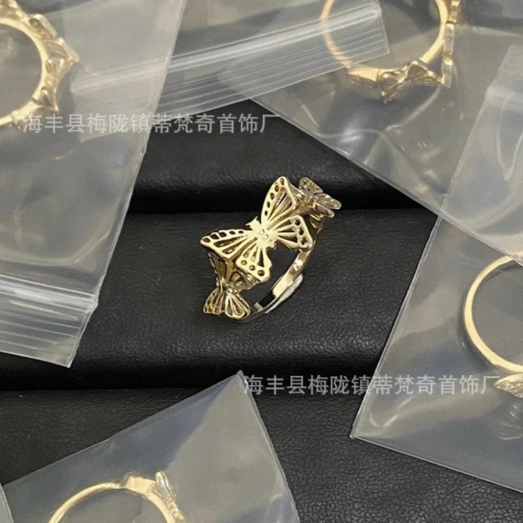 Djia/Dijia CD letter ring classic retro old open bronze love gilt butterfly ring wholesale