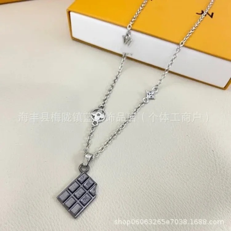 Xinruan Cross-border Pizza Color Diamond Pendant Necklace Adjustable Stainless Steel Clavicle Chain Bag Ring Necklace