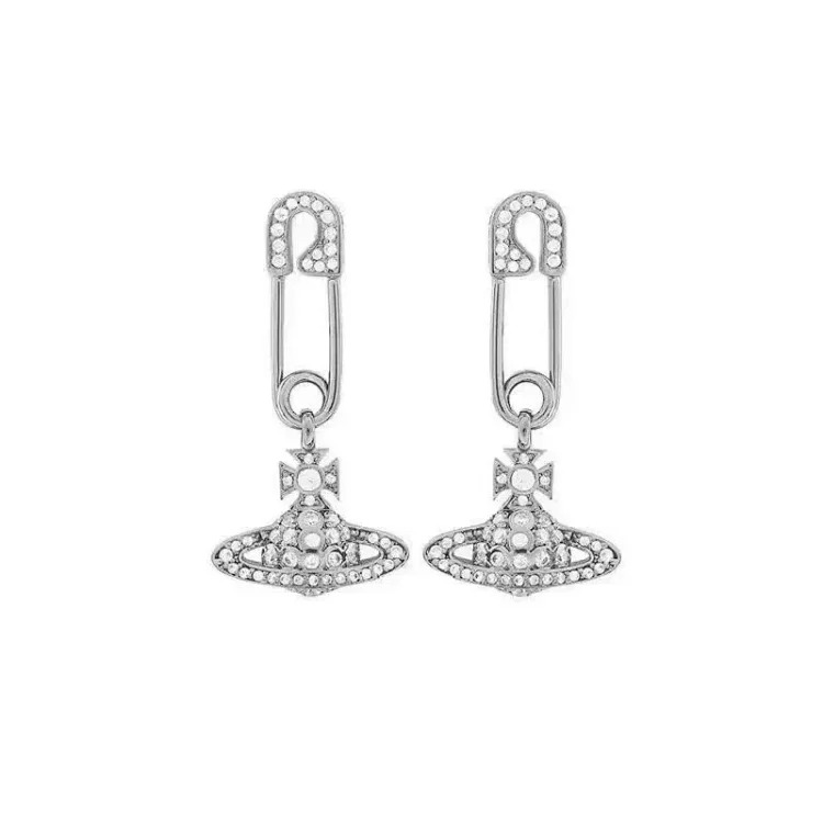 Queen Mother Pin Saturn Earrings Full Diamond Paperclip Pendant Seiko NANA Same Style Earrings Vivian High Version