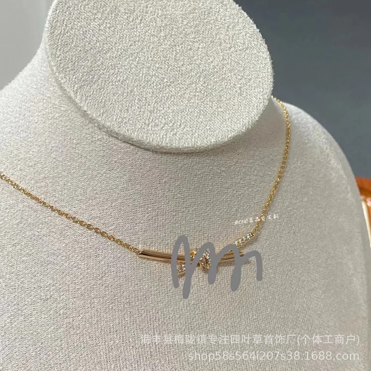 Louis Vuitton Tijia T knot twist necklace bow diamond half diamond full diamond necklace versatile rose gold clavicle chain jewelry