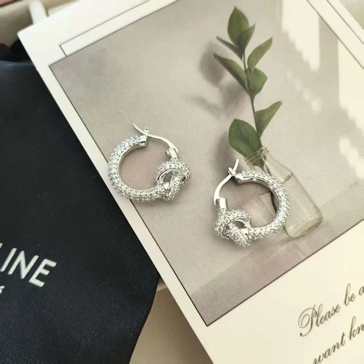 Arc de Triomphe high-end fashion simple full diamond earrings copper gold-plated women's light luxury full diamond jewelry knotted hoop earrings