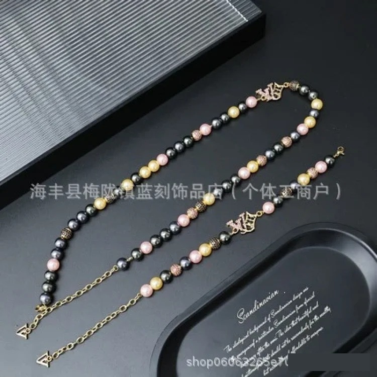 Colored letter rhinestone pearl necklace, high-end mixed color choker, clavicle chain, couple model, dropshipping