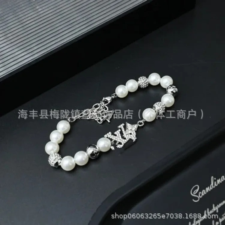 Colored letter rhinestone pearl necklace, high-end mixed color choker, clavicle chain, couple model, dropshipping