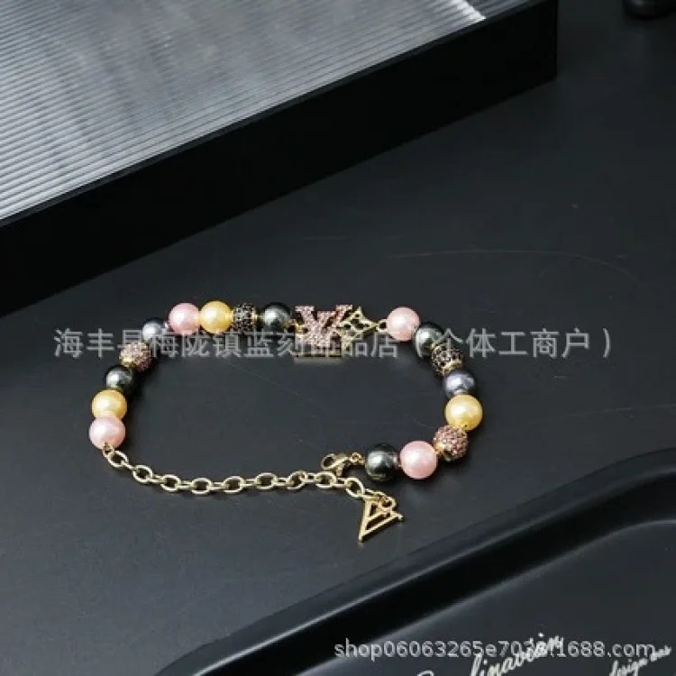Colored letter rhinestone pearl necklace, high-end mixed color choker, clavicle chain, couple model, dropshipping