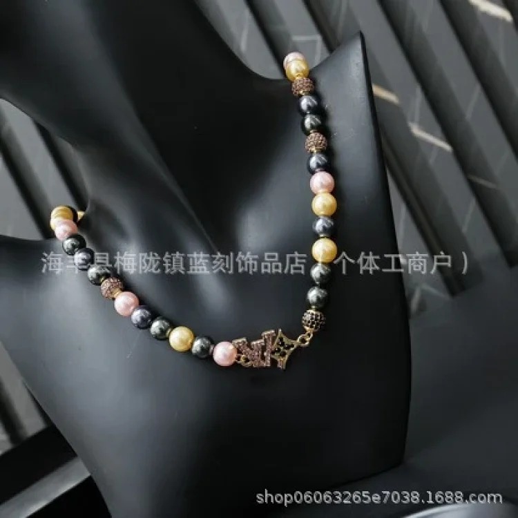 Colored letter rhinestone pearl necklace, high-end mixed color choker, clavicle chain, couple model, dropshipping