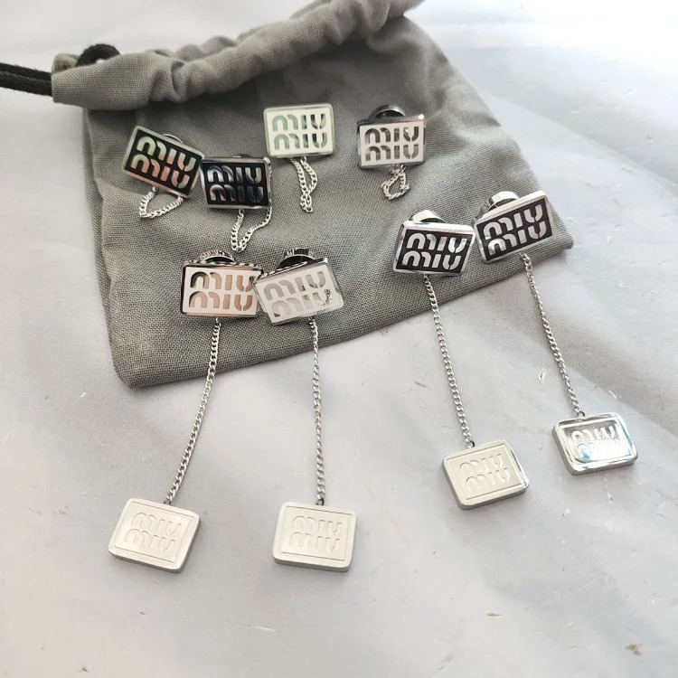 Miss Cold Style Miao Chain Drop Square Brand Earrings Light Luxury Street Polished Glue Cute Tassel Enamel Color Earrings