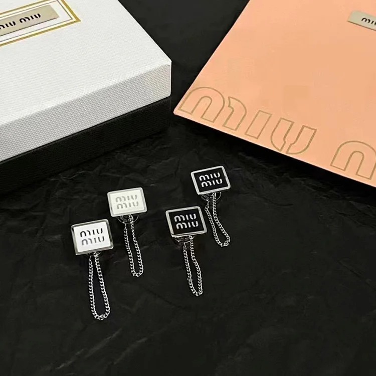 Miss Cold Style Miao Chain Drop Square Brand Earrings Light Luxury Street Polished Glue Cute Tassel Enamel Color Earrings
