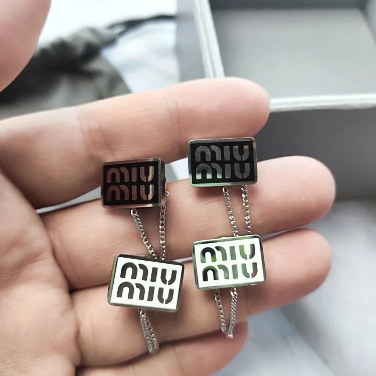 Miss Cold Style Miao Chain Drop Square Brand Earrings Light Luxury Street Polished Glue Cute Tassel Enamel Color Earrings