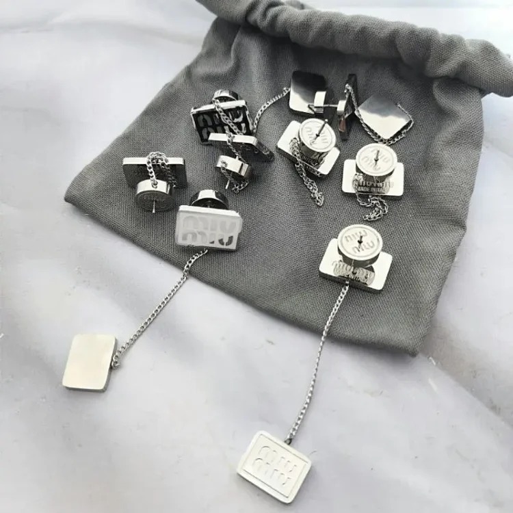 Miss Cold Style Miao Chain Drop Square Brand Earrings Light Luxury Street Polished Glue Cute Tassel Enamel Color Earrings