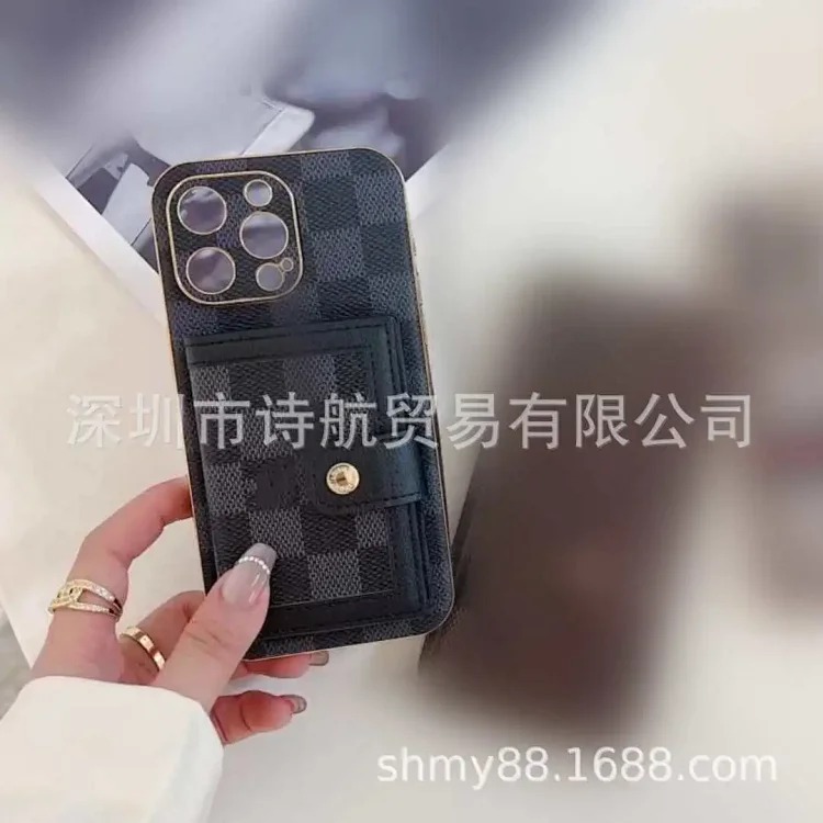 iphone17ROMAX mobile phone case multi-function plug-in card Apple 16pro protective cover leather light luxury anti-fall