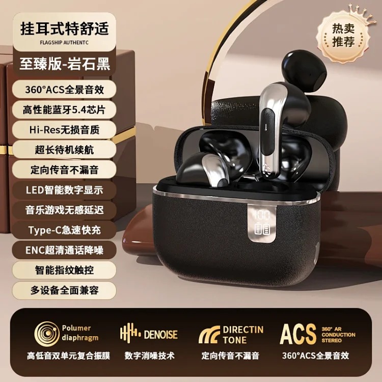 Cross-border foreign trade new Bluetooth headset wireless noise reduction sports semi-in-ear leather textured super long battery life headset
