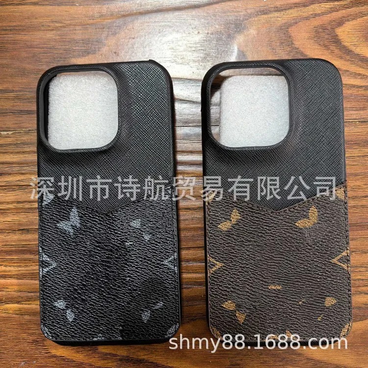 Louis Vuitton Light luxury presbyopia suitable for Apple 17promax mobile phone case 15 luxury leather 16promax anti-fall plug-in card 13
