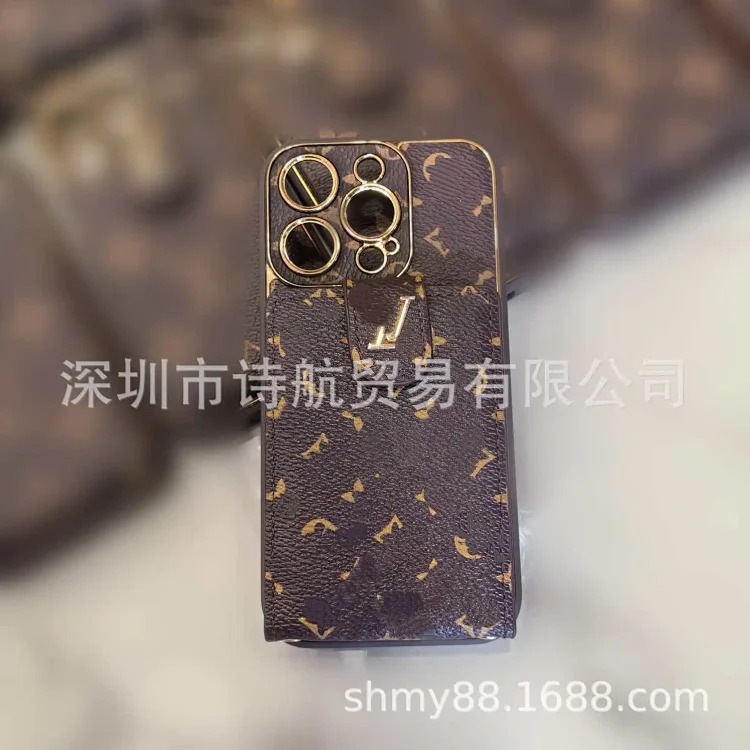 Trendy brand luxury fine hole suitable for Apple 16promax mobile phone case ihone13 leather 15plus light luxury high-end