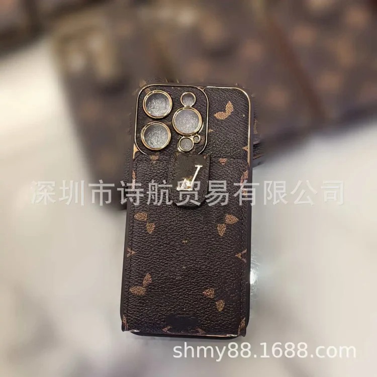 Trendy brand luxury fine hole suitable for Apple 16promax mobile phone case ihone13 leather 15plus light luxury high-end