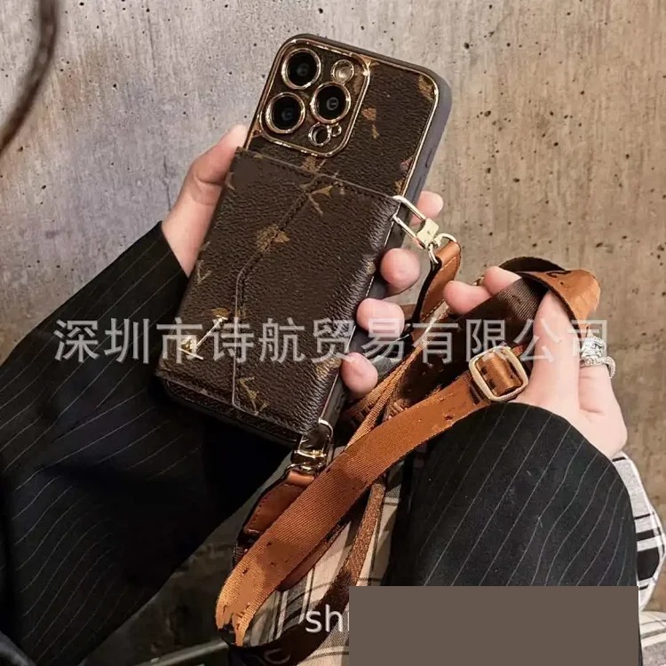 Fashionable European and American trendy brands suitable for ihone17promax mobile phone case new diagonal card holder multi-card slot protective cover