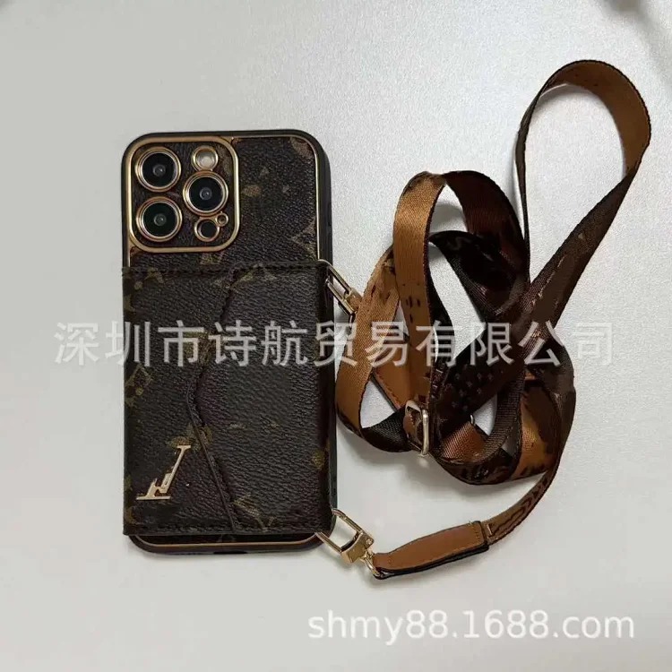 Fashionable European and American trendy brands suitable for ihone17promax mobile phone case new diagonal card holder multi-card slot protective cover