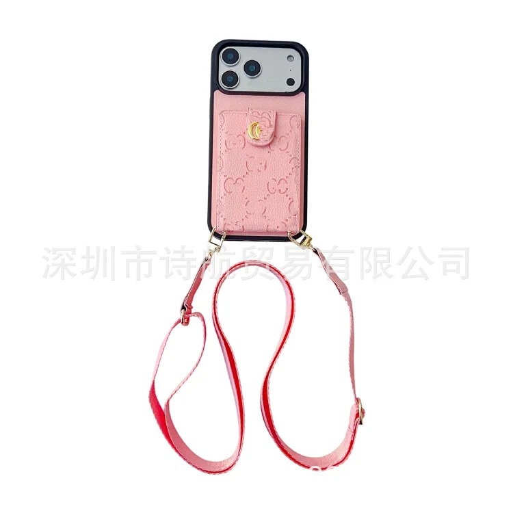 Embossed trendy brand diagonal lanyard mobile phone protective case suitable for ihone17promax mobile phone case anti-fall card holder image 6
