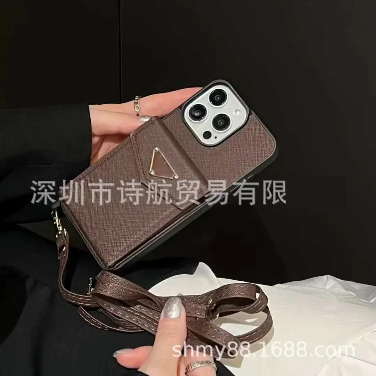 Suitable for ihone16promax mobile phone case, fashionable and simple lanyard, Apple multi-card slot card holder, diagonal protective cover