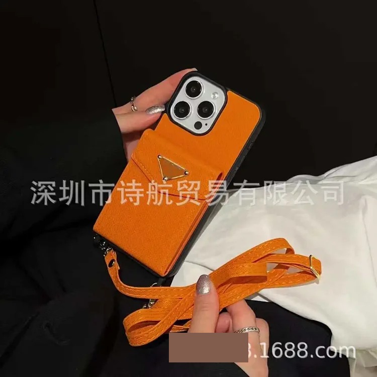 Suitable for ihone16promax mobile phone case, fashionable and simple lanyard, Apple multi-card slot card holder, diagonal protective cover