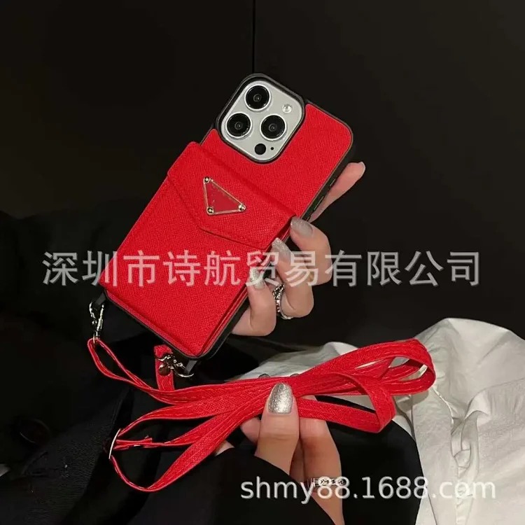 Suitable for ihone16promax mobile phone case, fashionable and simple lanyard, Apple multi-card slot card holder, diagonal protective cover