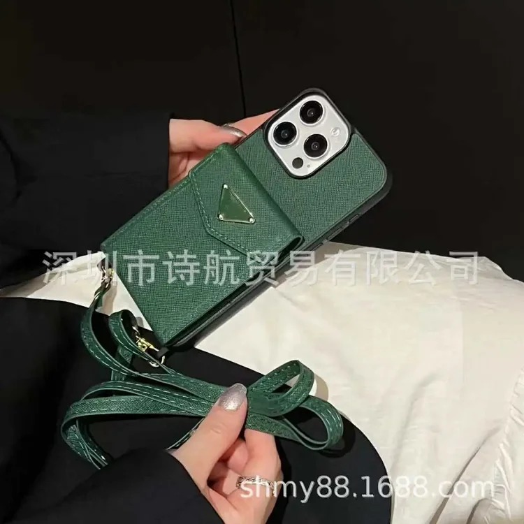 Suitable for ihone16promax mobile phone case, fashionable and simple lanyard, Apple multi-card slot card holder, diagonal protective cover