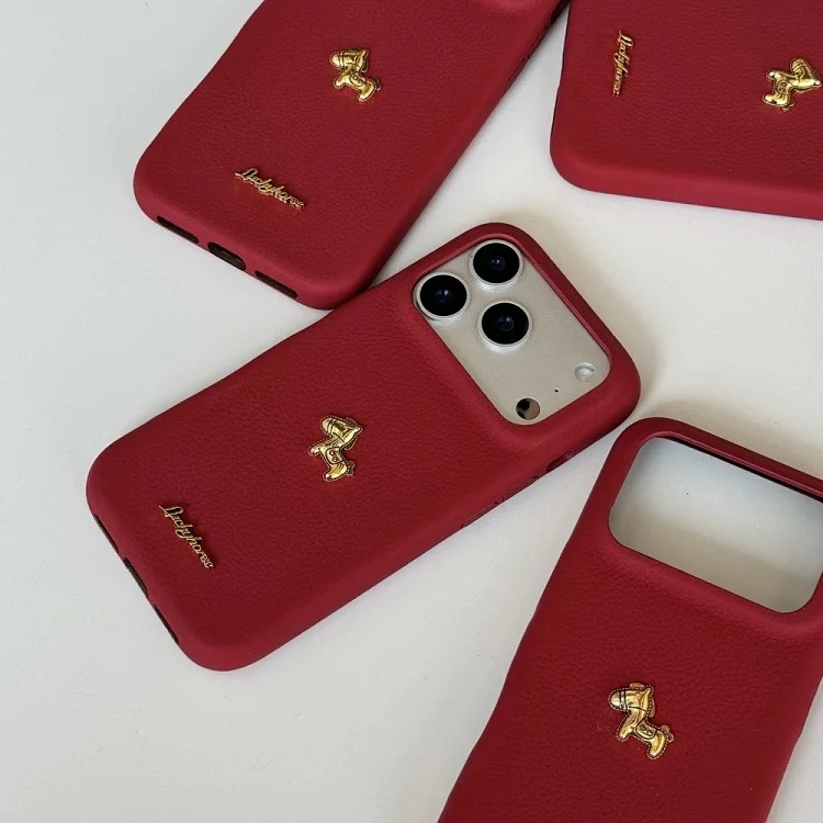 High-end solid color gold label pony suitable for i Phone17 mobile phone case Apple 16 autumn and Year Red 15 anti-fall