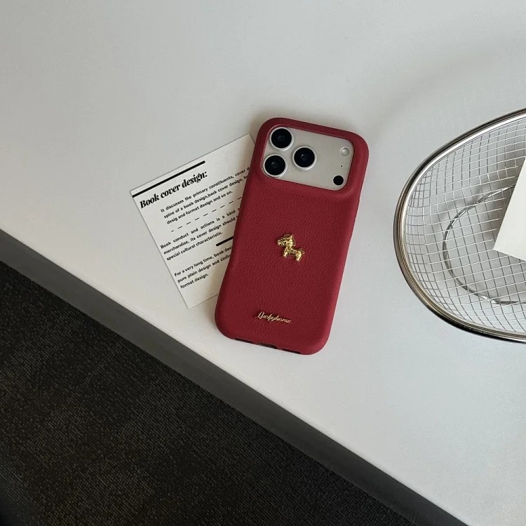 High-end solid color gold label pony suitable for i Phone17 mobile phone case Apple 16 autumn and Year Red 15 anti-fall